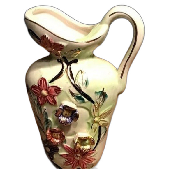 Small Pitcher or Vase - One Handle, Decorated including Raised Flowers - Picture 1 of 6